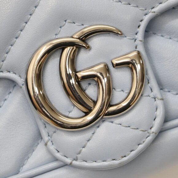 Gucci Calfskin Matelasse Super Mini GG Marmont Shoulder Bag - Light Blue - Picture 3 of 16